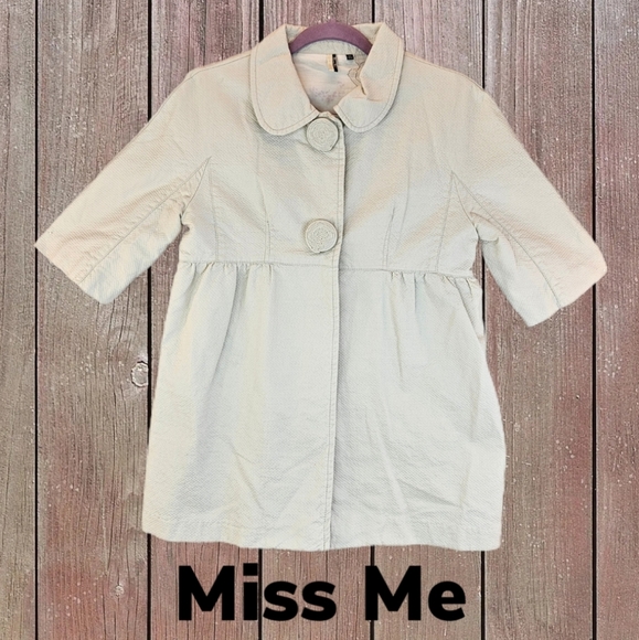 Miss Me Ivory Textured All Cotton Lightweight Lined Spring Summer Jacket Sz M - Picture 1 of 12